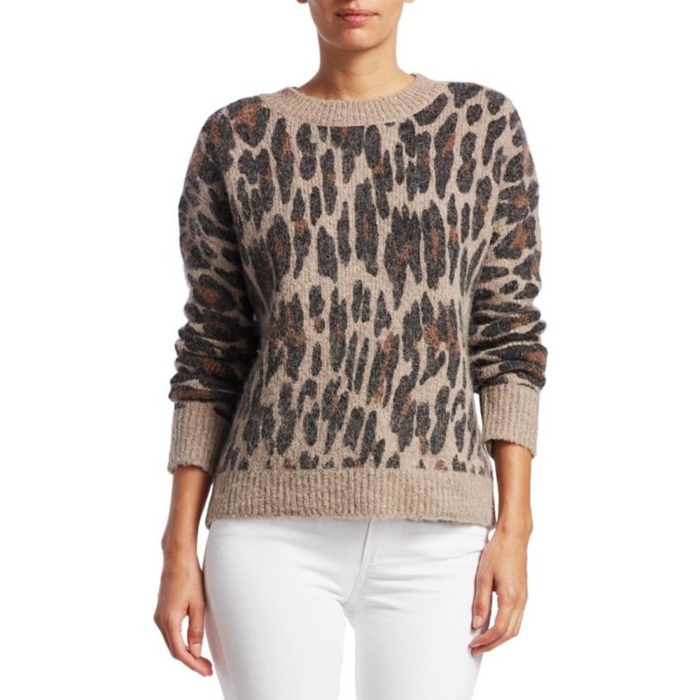 Rails Womens Lana Leopard Print Sweater M Tan Brown Alpaca Wool Spotted Hazel
